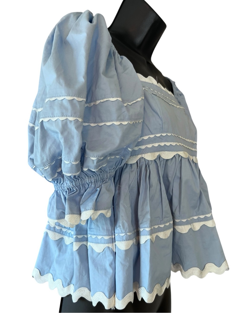 Sofie The Label Dani Contrast Trim Poplin Babydoll Top - Blue - Picture 4 of 12